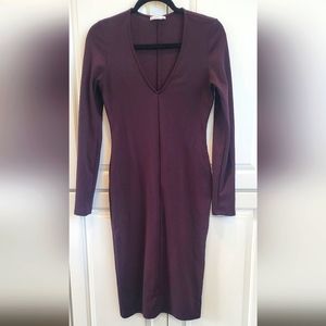 Raisin color sheath midi dress v neck medium